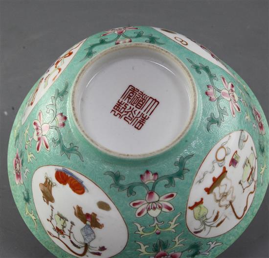 A Chinese green ground lantern bowl, Daoguang iron-red mark and probably of the period, diameter 15.6cm